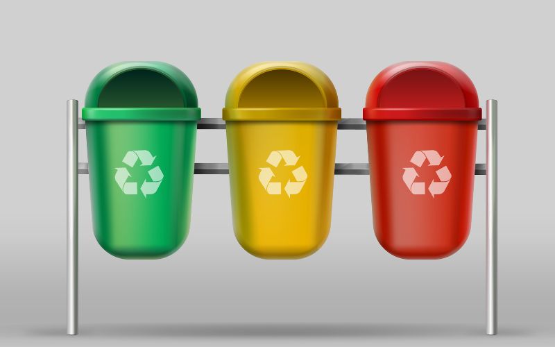 color coding Recycling bins on a stand